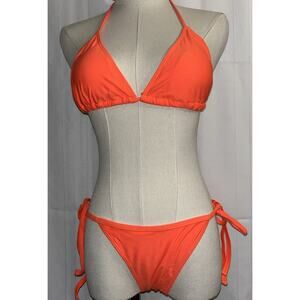 Women’s Two Piece Halter String Bikini Triangle Padded Top,side Tie Orange M